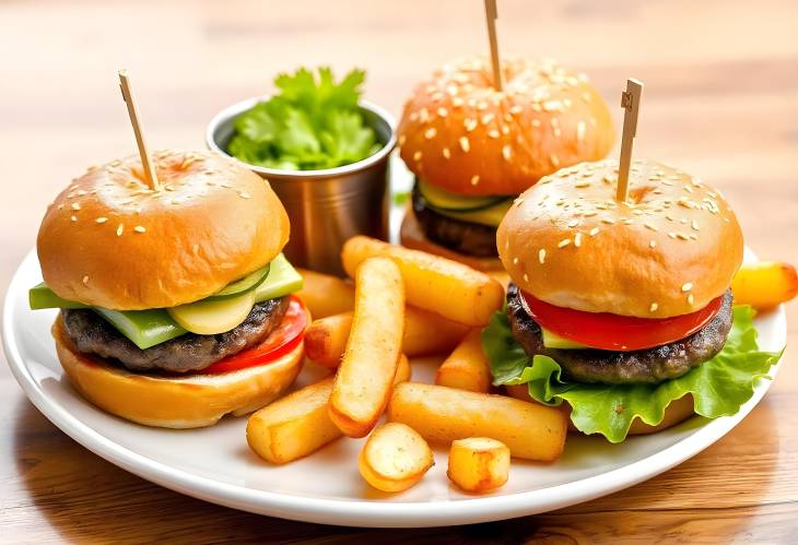 Mini Sliders and Fried Potatoes Served on a Plate